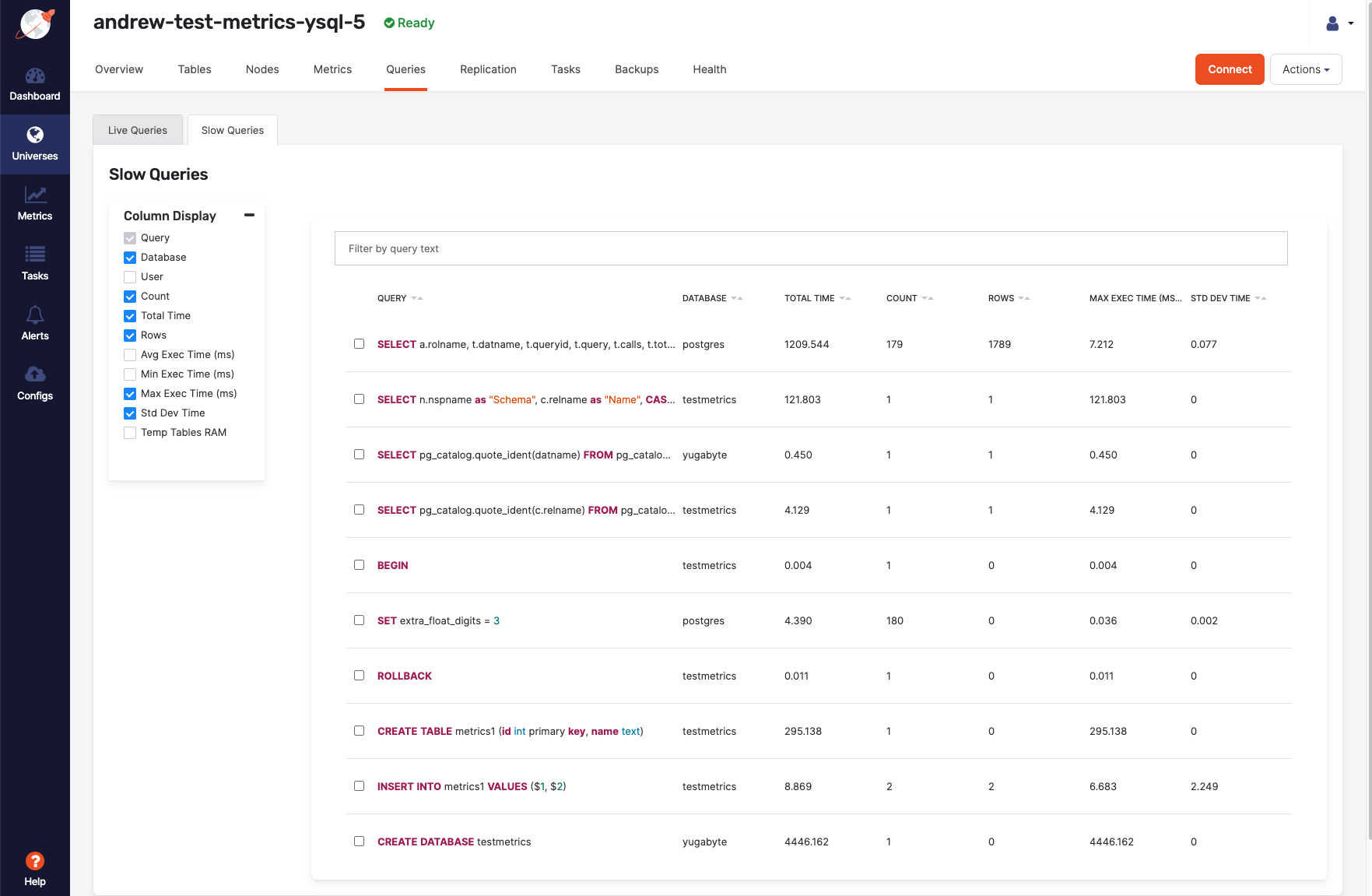 Changing column selection