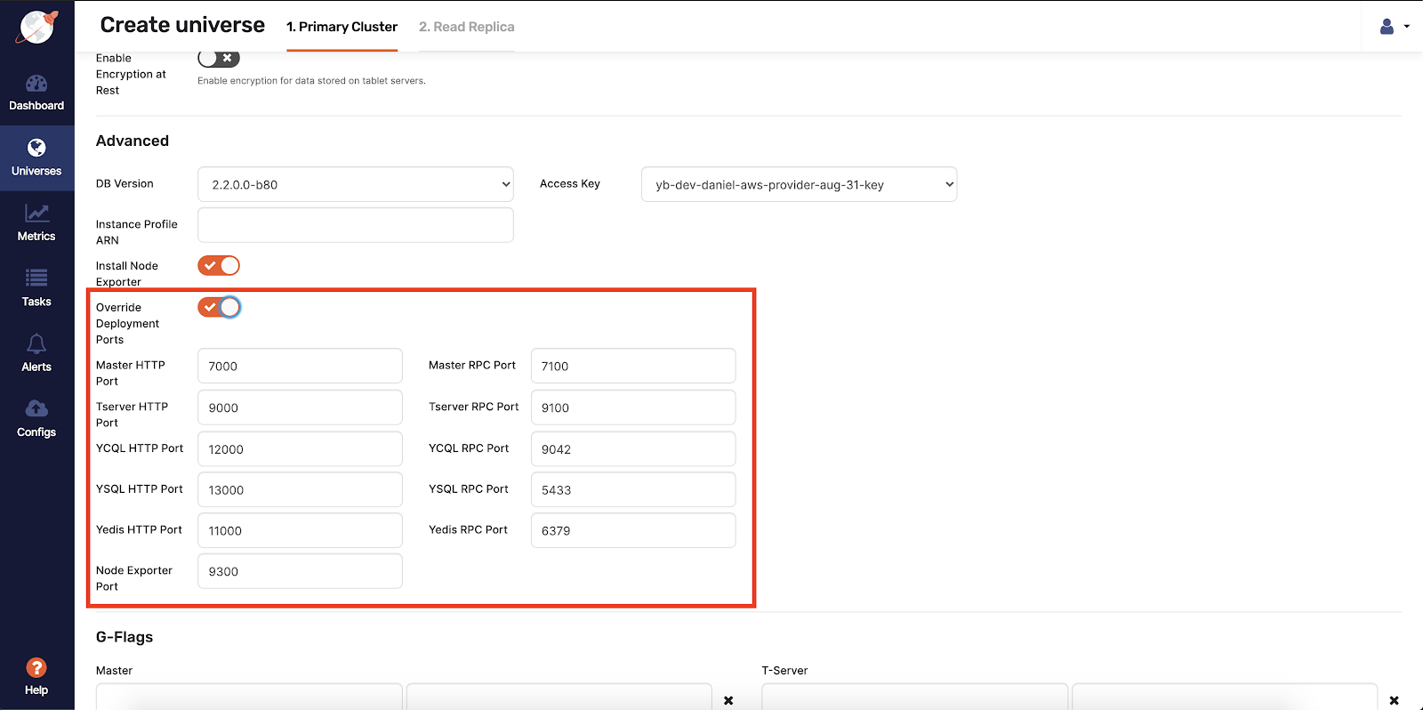 Create universe - Override Deployment Ports